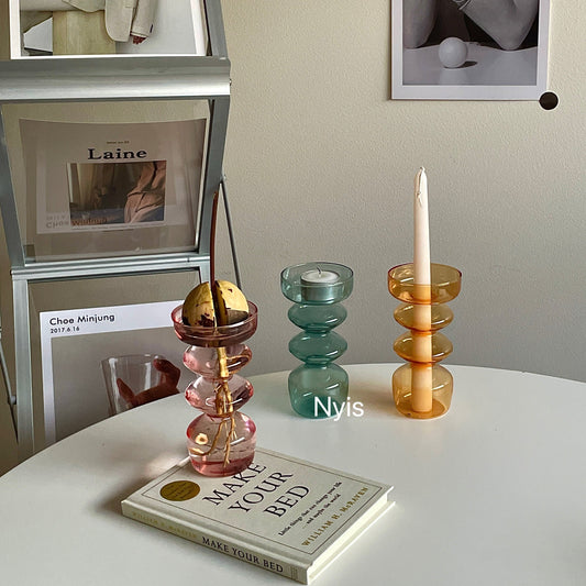 Tiered glass vase, glass candleholder, Retro Decor, gift for woman, vase decor, flower vase, eclectic home decor, friendship gift